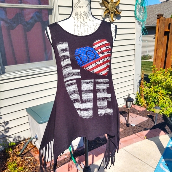 Oatt Tops - Oatt Large Love Black Tank Fringe Sides!